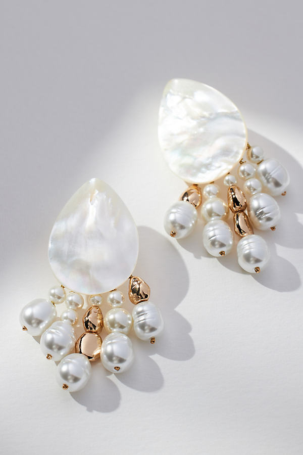By Anthropologie Pearl-fringe Drop Earrings In White