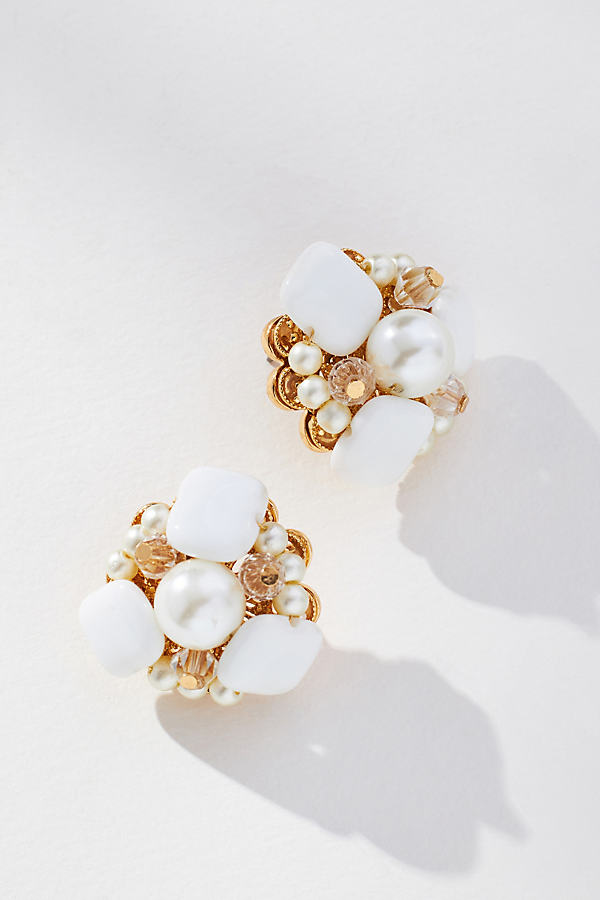 By Anthropologie Mixed Crystal Post Earrings In White