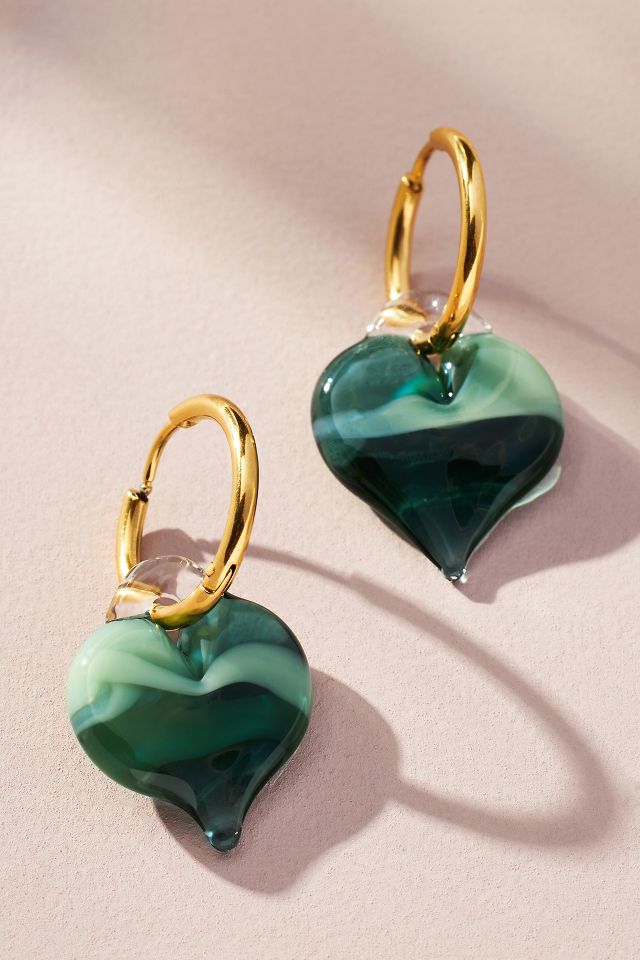 Levens Jewels Heart of Glass Hoop Earrings