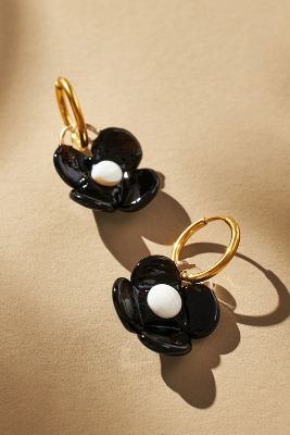 Levens Jewels Pretty Baby Flower Hoop Earrings In Black