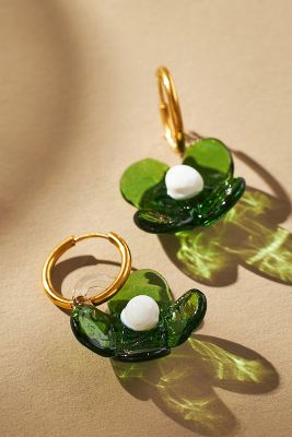 Levens Jewels Pretty Baby Flower Hoop Earrings In Green