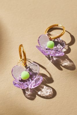 Levens Jewels Pretty Baby Flower Hoop Earrings In Purple
