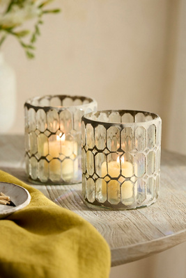 Terrain Paned Mosaic Votives, Set Of 2 Clear In Clear