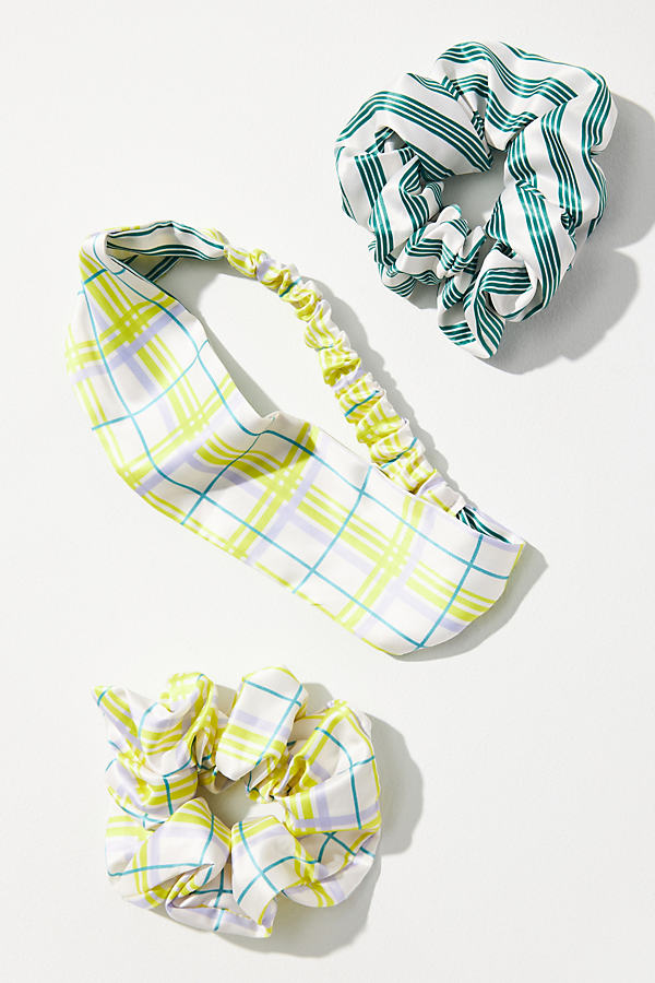 By Anthropologie Printed Headband & Scrunchies Set In Green