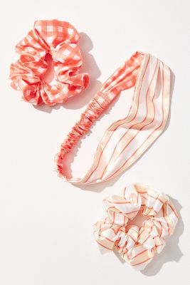 By Anthropologie Printed Headband & Scrunchies Set In Red