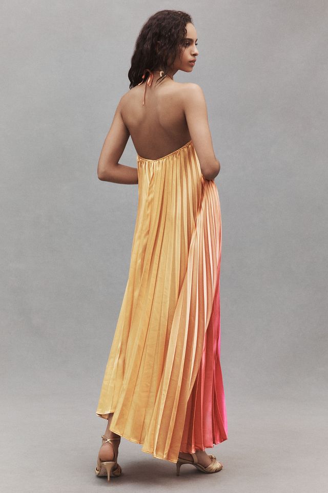Delfi Collective Giselle Halter Pleated Ombre Satin Maxi