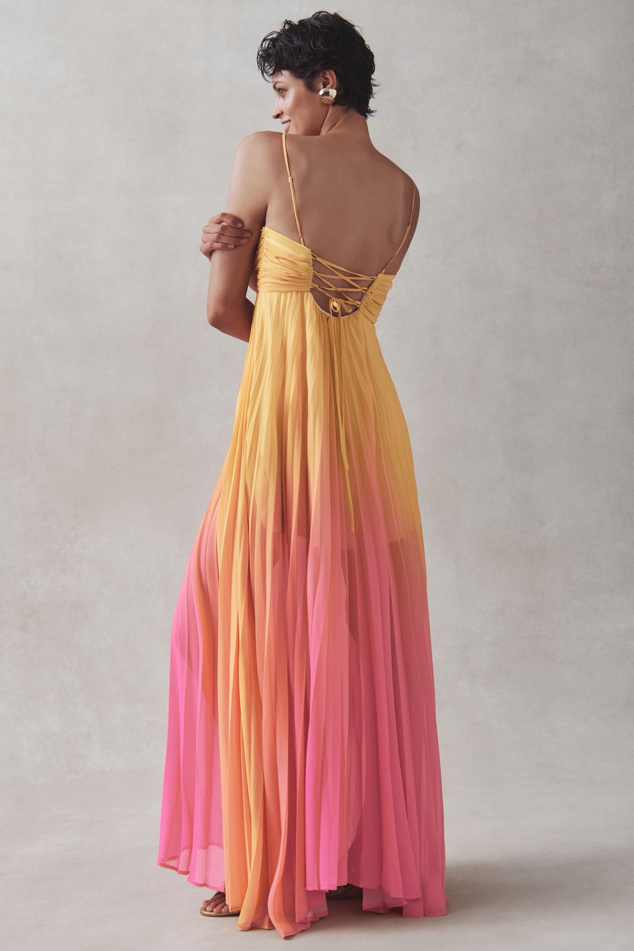 Delfi Collective Nicole Ombre Chiffon Lace-Up Maxi Dress