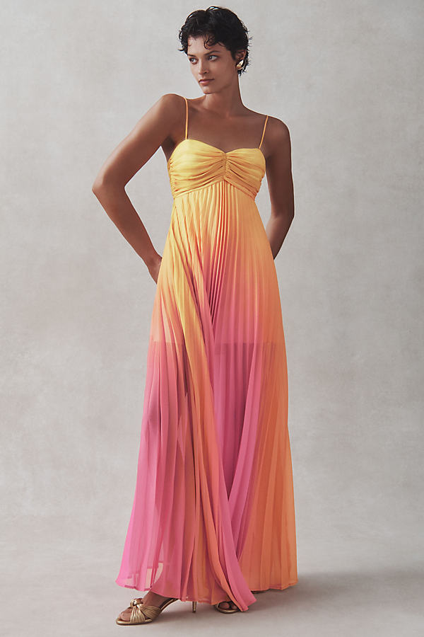 Delfi Collective Nicole Ombre Chiffon Lace-up Maxi Dress In Yellow