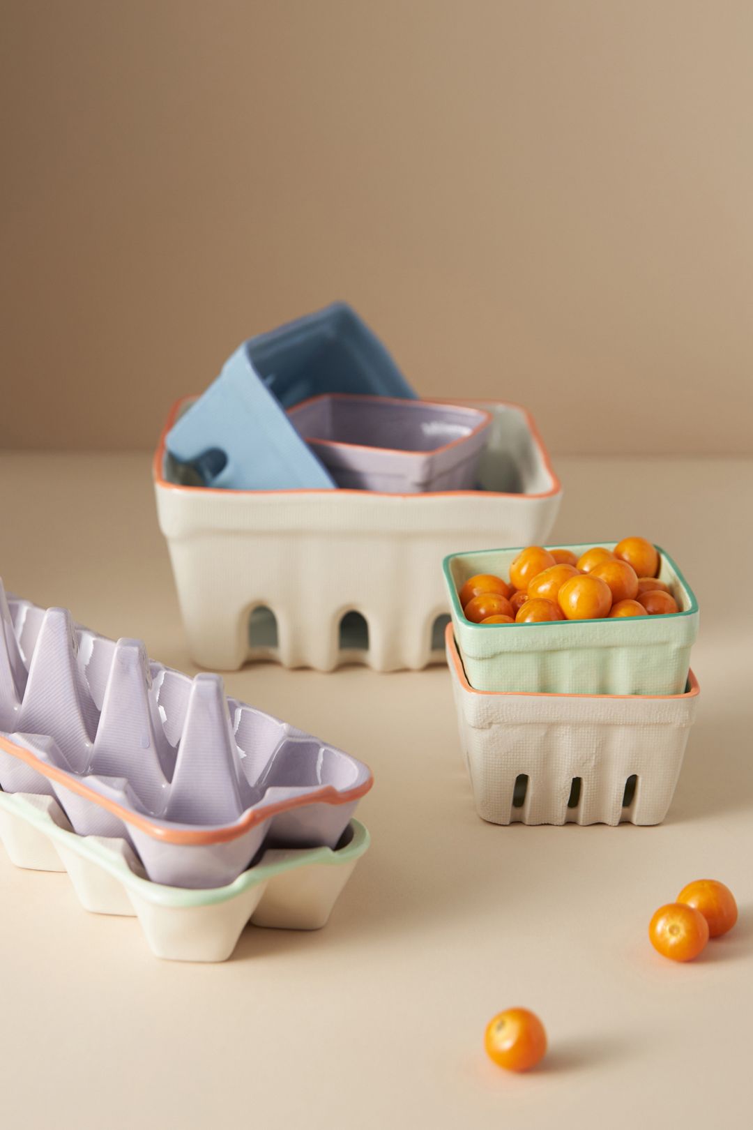 Linnea Stoneware Fruit Basket - White, Standard, L