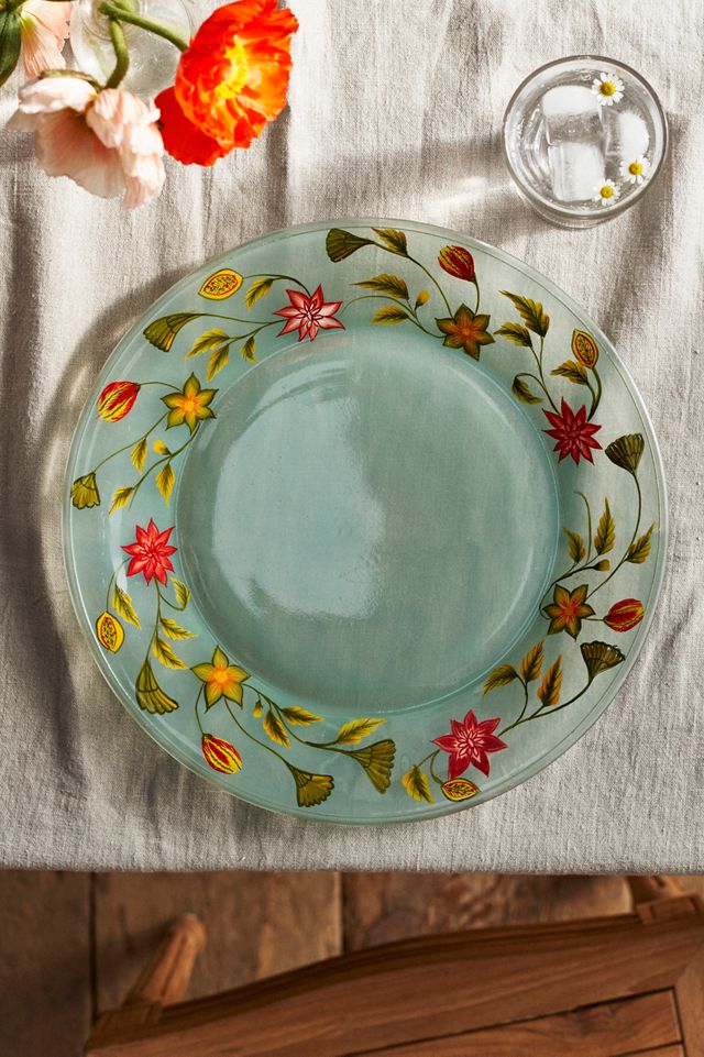 Painted Floral Glass Charger Plate #1