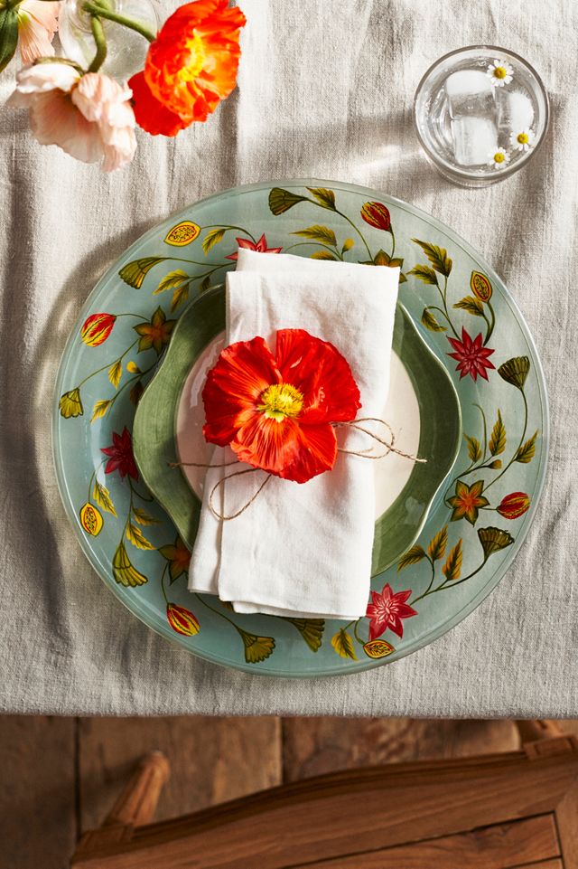 Painted Floral Glass Charger Plate #2