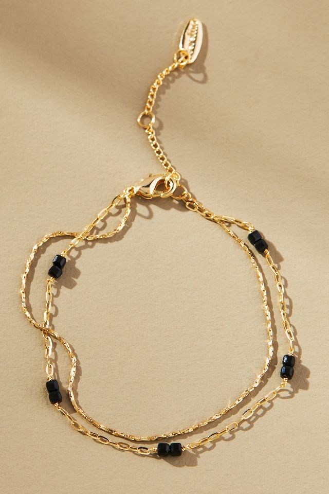 Black Beaded Gold Chain Bracelet