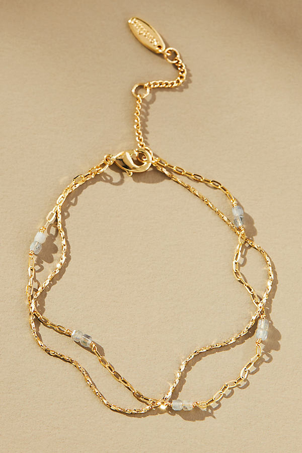 By Anthropologie Double-layer Beaded Chain Bracelet In Clear