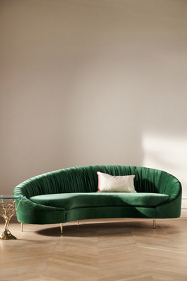 Anthropologie Asymmetrical Ruched Velvet Serpentine Sofa