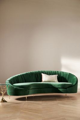 Asymmetric Ruched Velvet Serpentine Sofa
