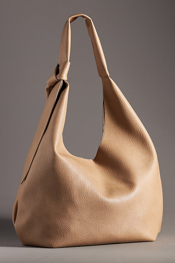 Shop Maeve Knotted Bow Slouchy Bag In Beige