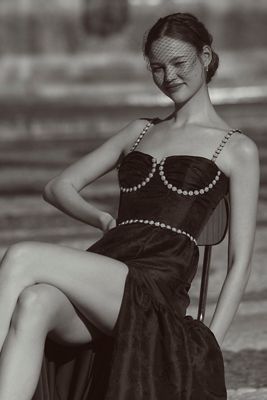 MAC DUGGAL ポルカドット チュール Aライン ミディ ドレス Mac Duggal Polka Dot Tulle Sweetheart Bustier A-Line Midi