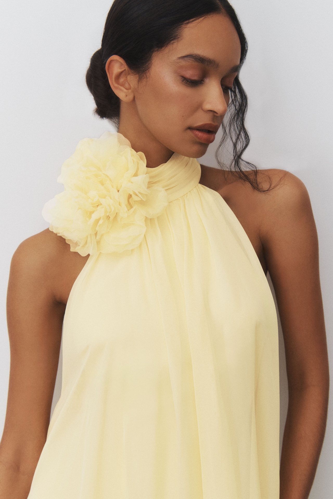 Halston Ginnie Mock-Neck Rosette Gown