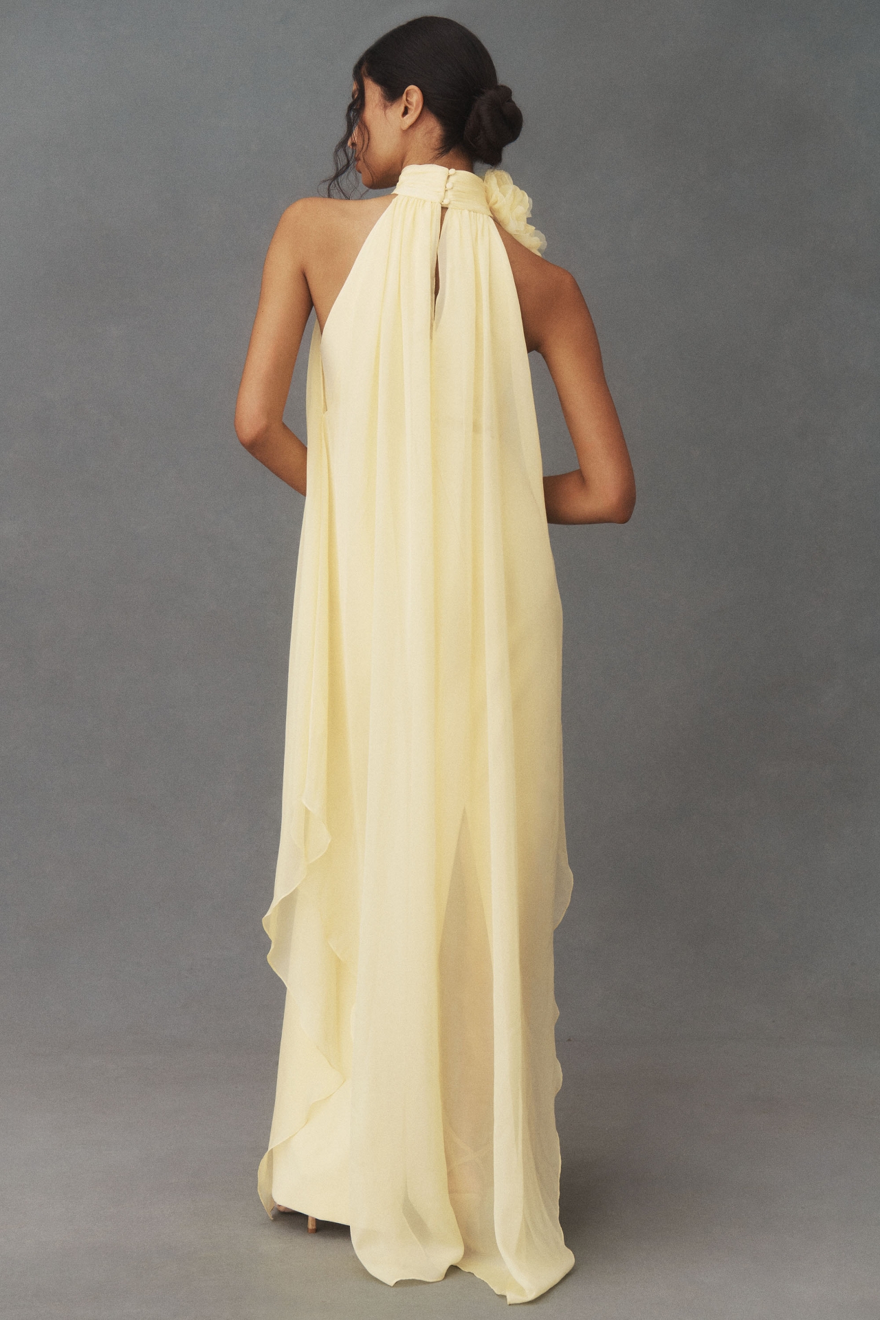 Halston Ginnie Mock-Neck Rosette Gown