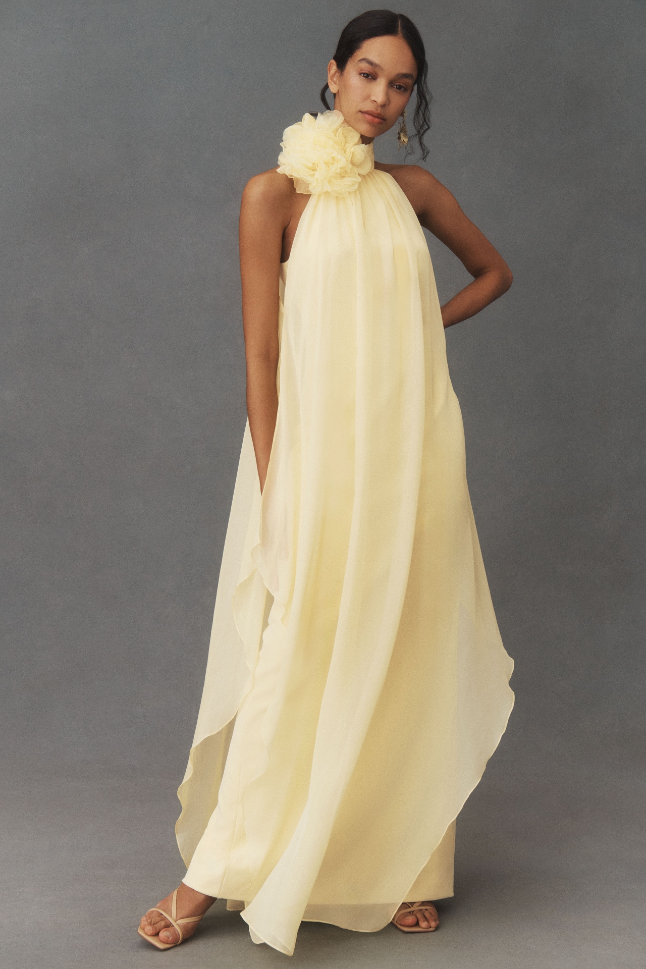 Halston Ginnie Mock-Neck Rosette Gown