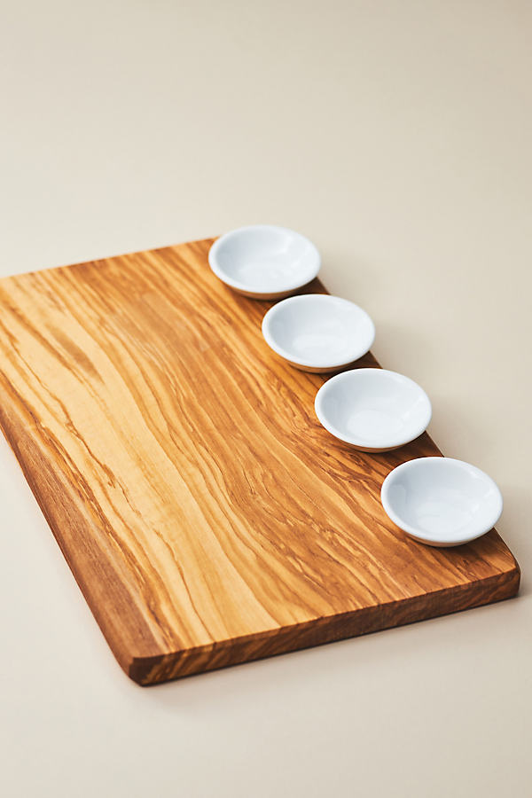 Shop Anthropologie Olivewood Cheese Board With Dip Bowls, Set Of 5