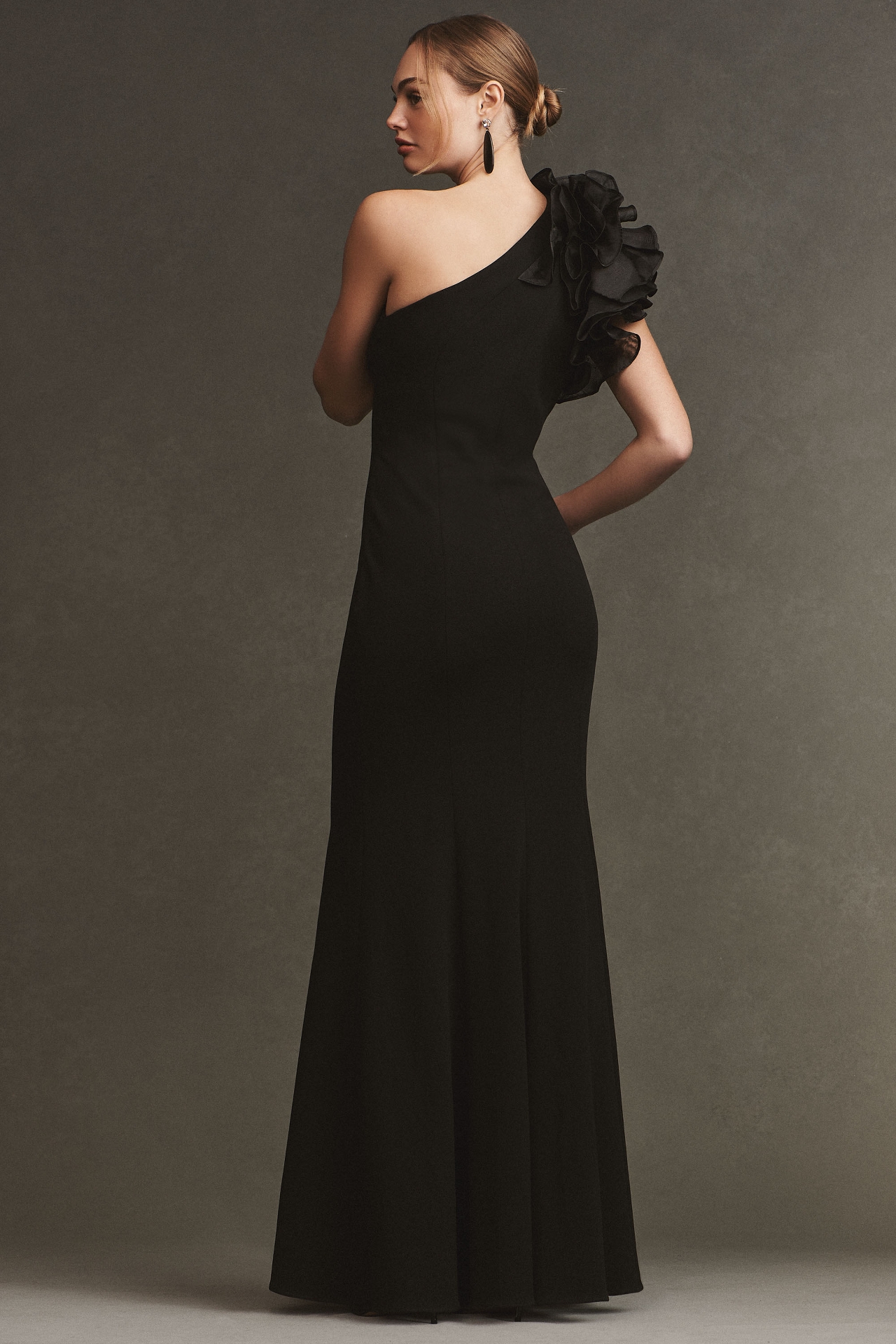 Aidan Mattox One-Shoulder Organza Ruffle Gown