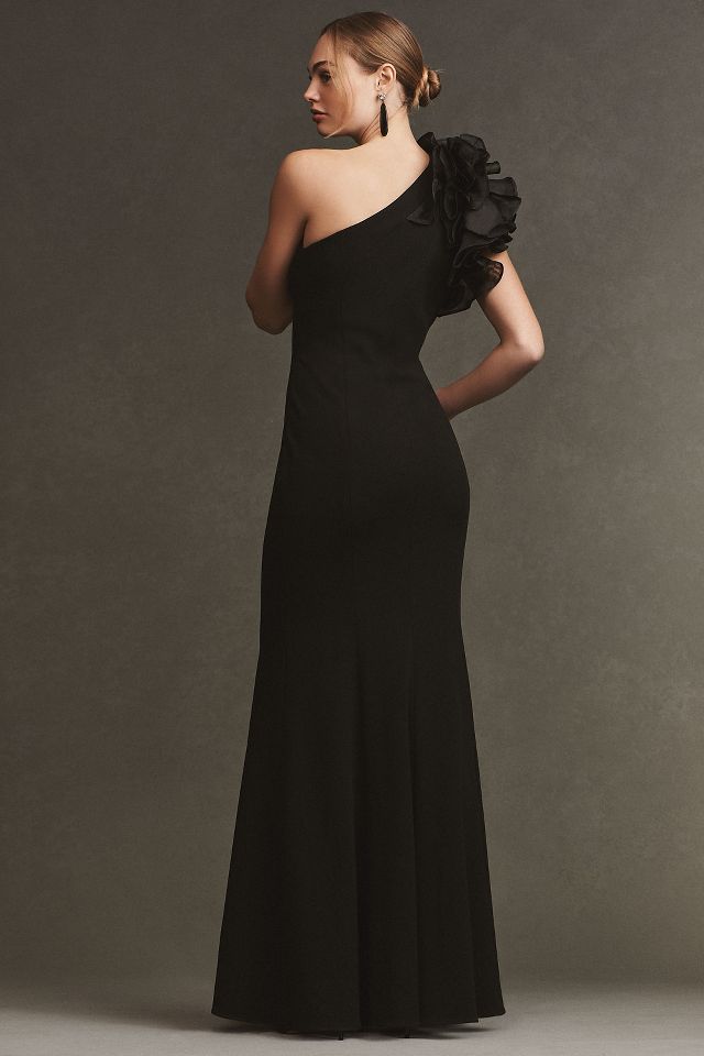 Aidan Mattox One-Shoulder Organza Ruffle Gown | Anthropologie