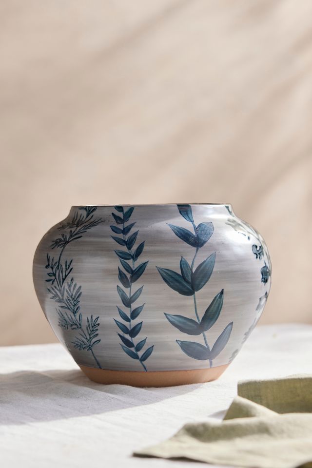 Indigo Floral Jar Planter #2