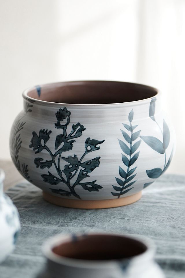 Indigo Floral Low Jar Planter #8