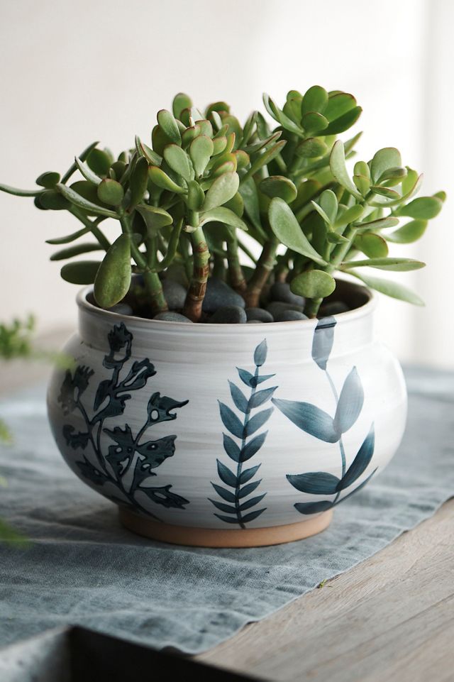 Indigo Floral Low Jar Planter #2