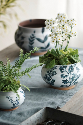 Terrain Indigo Floral Low Jar Planter