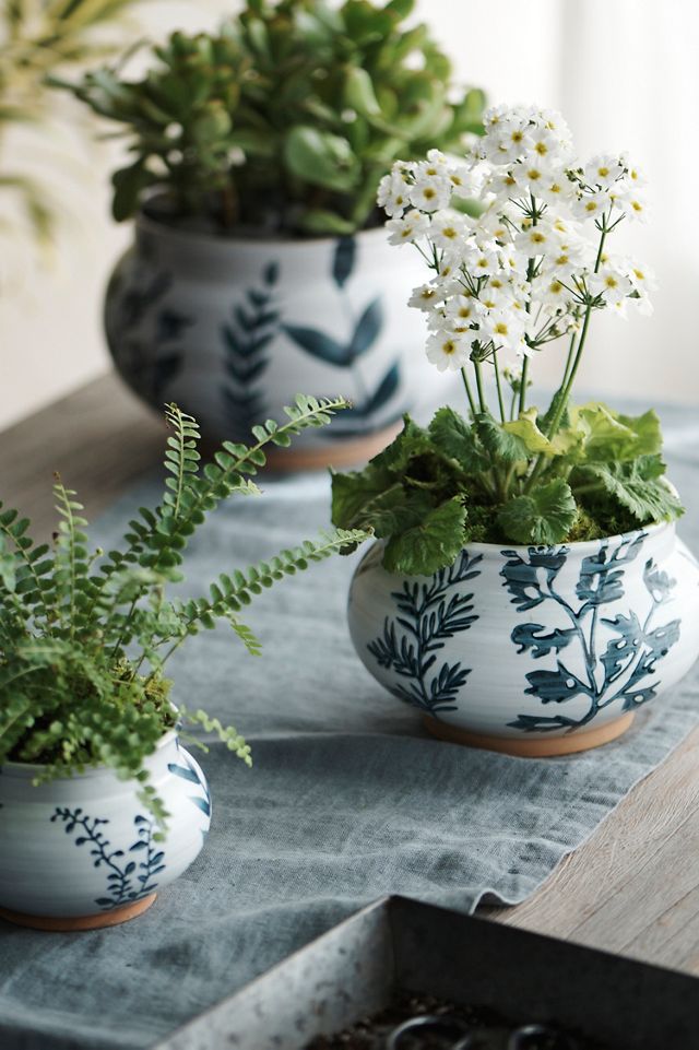 Indigo Floral Low Jar Planter #1