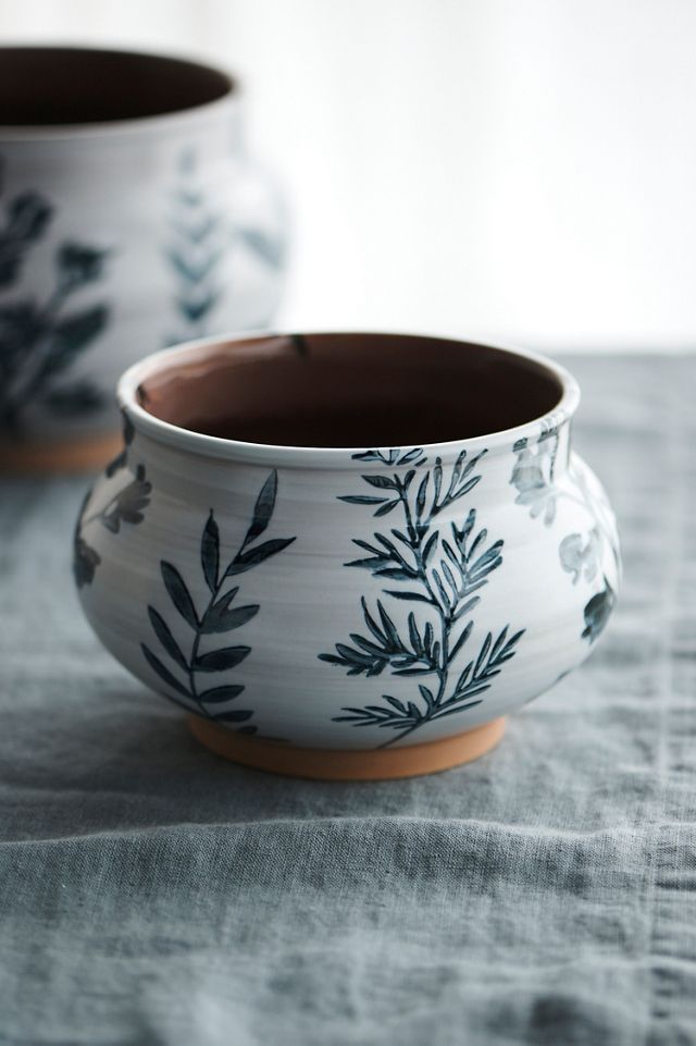 Indigo Floral Low Jar Planter #7