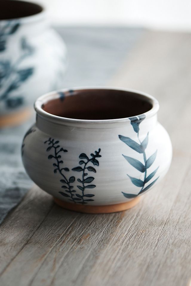Indigo Floral Low Jar Planter #6