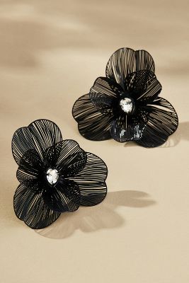 By Anthropologie Wire Floral Earrings In Black
