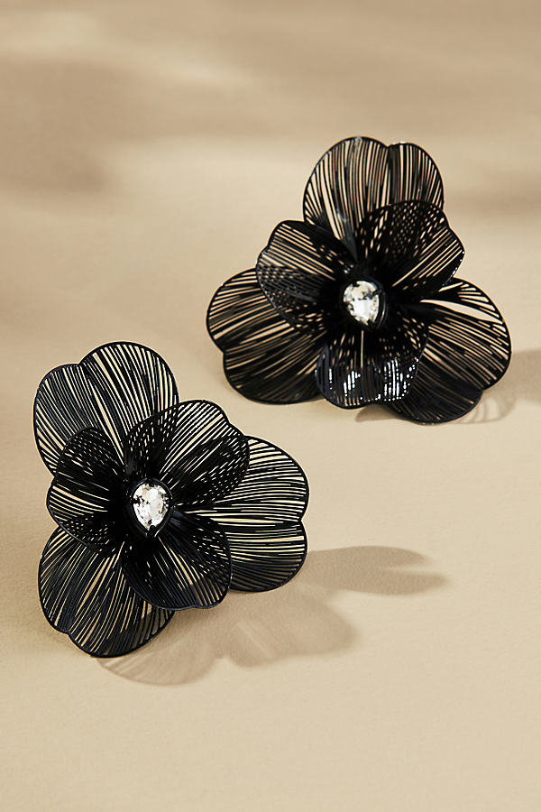 By Anthropologie Wire Floral Earrings In Black
