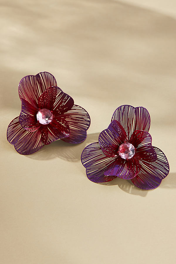 By Anthropologie Wire Floral Earrings In Purple