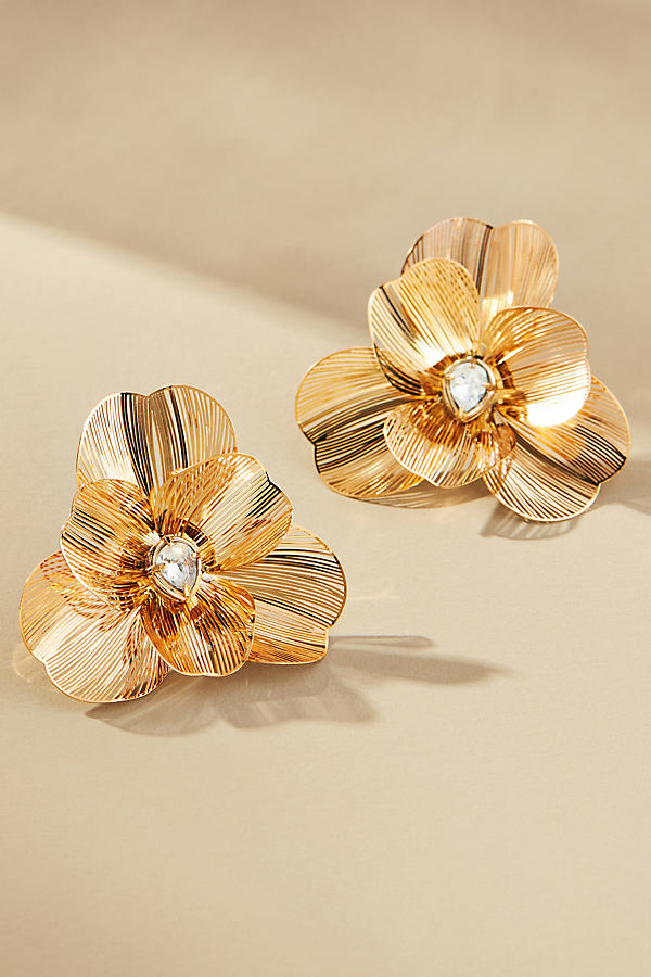 By Anthropologie Wire Floral Earrings In Gold
