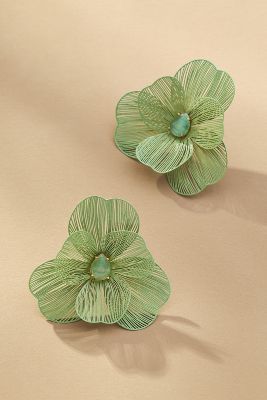 Shop By Anthropologie Wire Floral Earrings In Mint