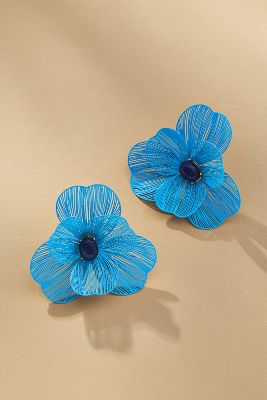 Shop By Anthropologie Wire Floral Earrings In Blue