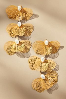 By Anthropologie Wire Petals Drop Earrings In Gold