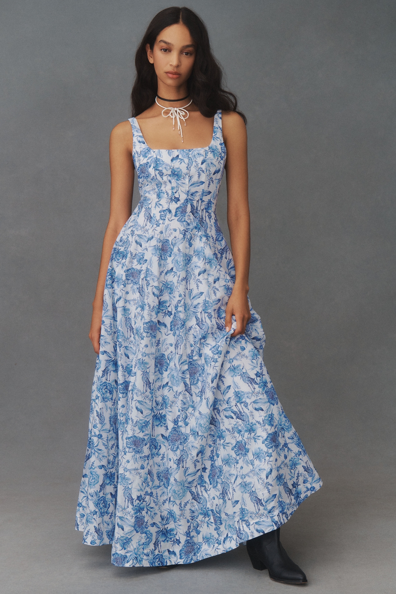 Aqua Blu Claudette Sleeveless Square-Neck Floral Maxi Dress