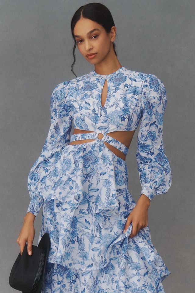 Aqua Blu Azalea Thelma Long-Sleeve Cutout Tiered Maxi Dress | Anthropologie