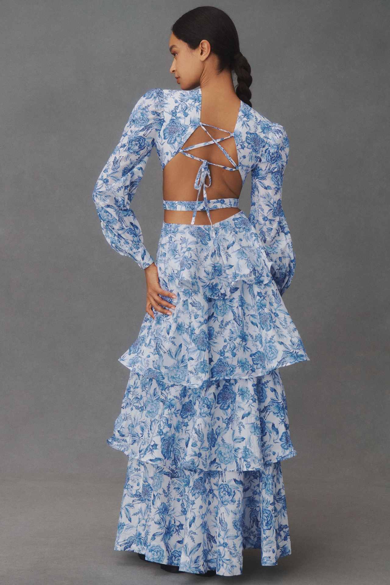 Aqua Blu Azalea Thelma Long-Sleeve Cutout Tiered Maxi Dress