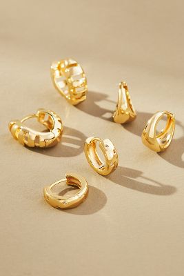 By Anthropologie Embellished Huggie Earrings, Set Of 3 In Gold