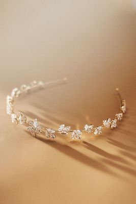 Theia Crystal Floral Headband In Gold
