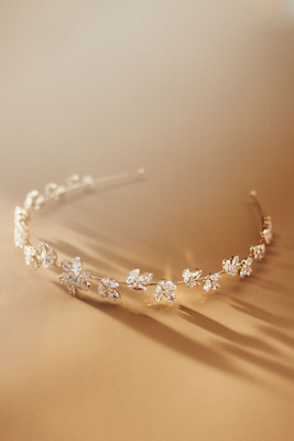 Theia Crystal Floral Headband In Gold