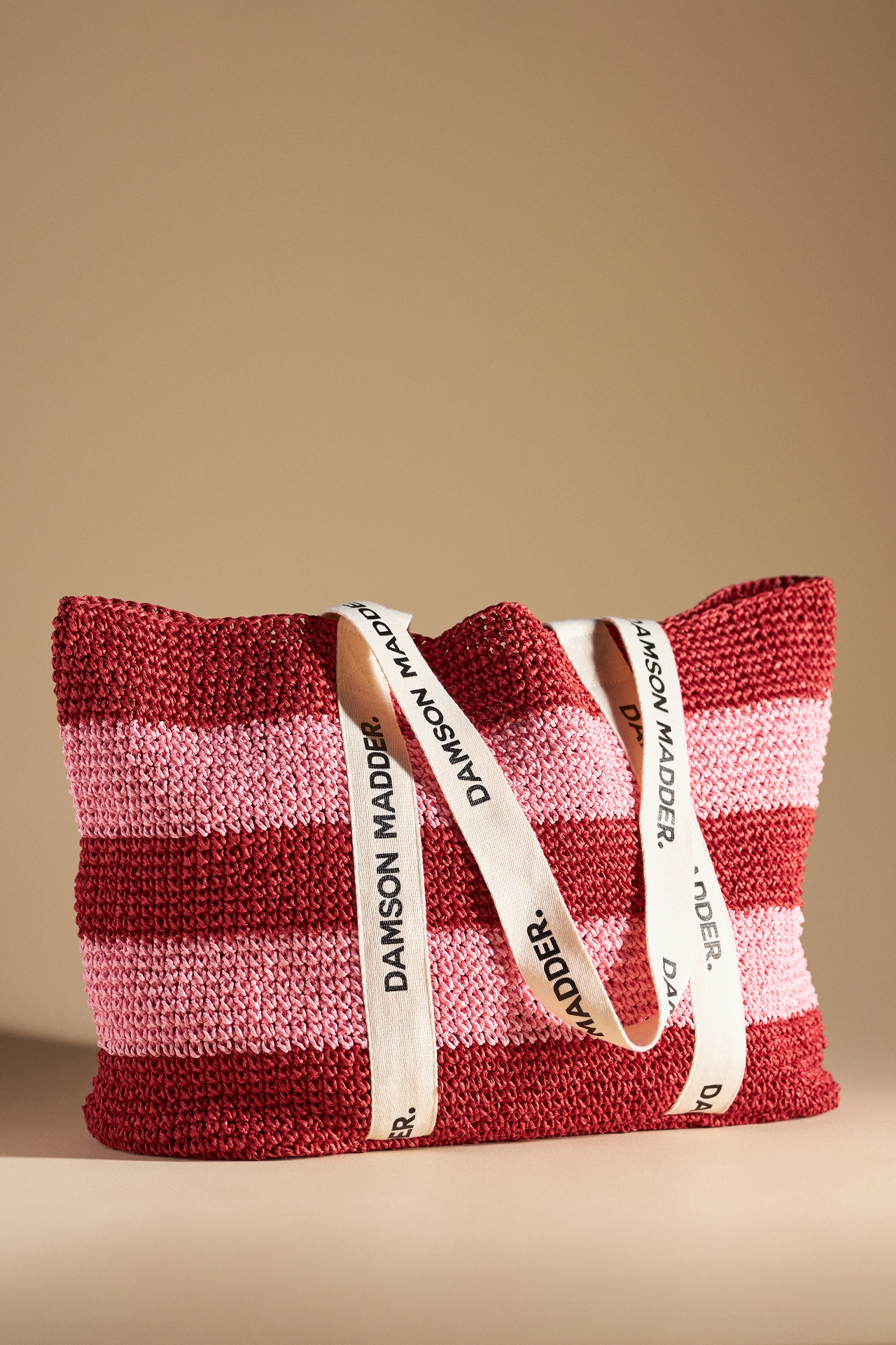 Damson Madder Striped Straw Tote