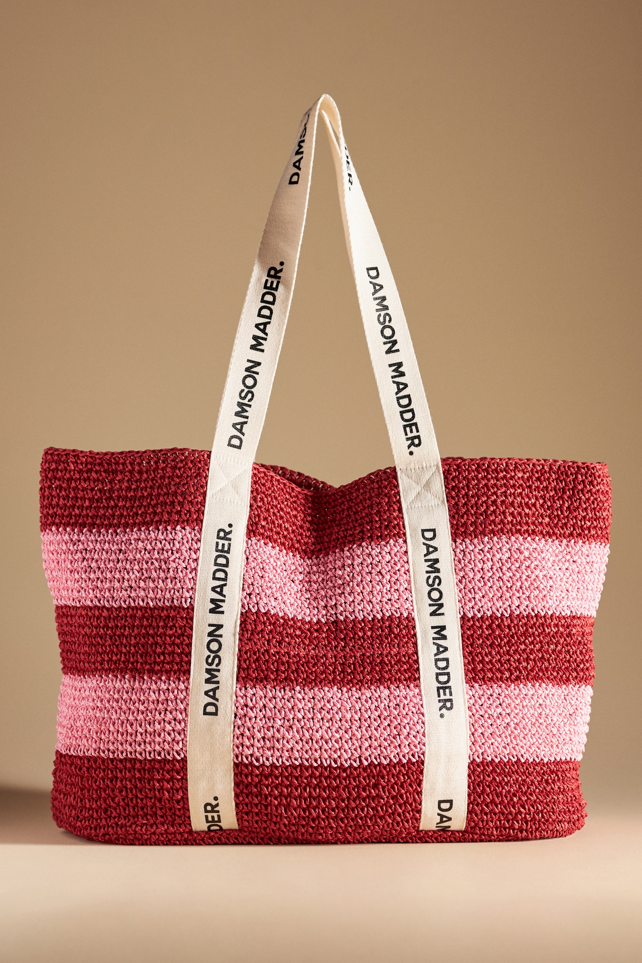 Damson Madder Striped Straw Tote