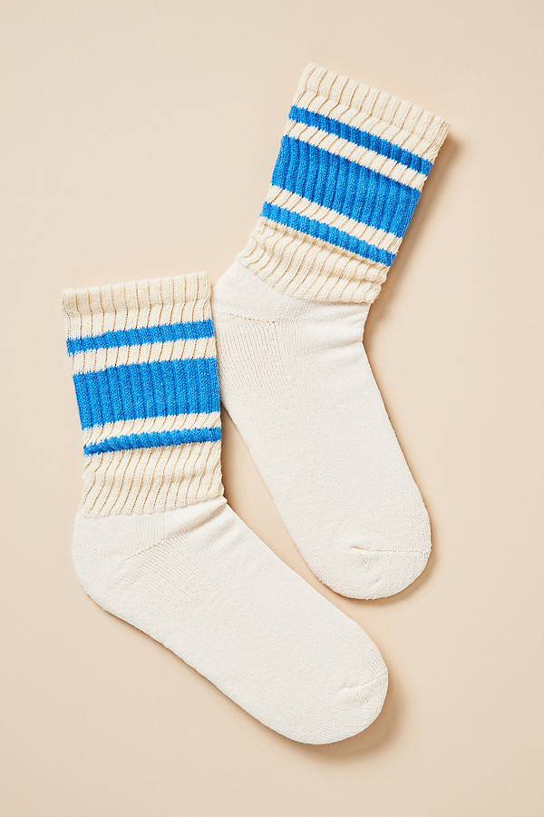 American Trench Retro Striped Socks In Blue